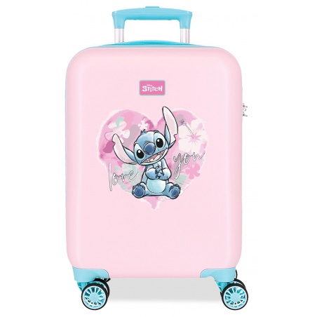 Dětský růžový kufr Lilo & Stitch Heart – 33 l, ABS plast, číselný zámek