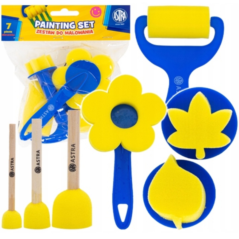Sada dětských houbiček a malířských válečků ASTRA nabízí hravý a snadný způsob, jak rozvíjet kreativitu nejmenších. Obsahuj