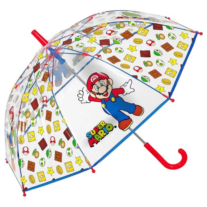Dětský průhledný deštník Super Mario – bezpečný a odolný | Perletti