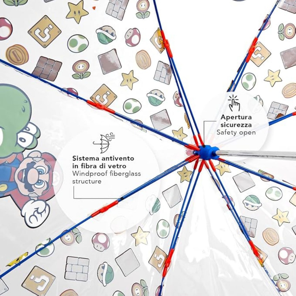 Detský transparentný dáždnik Perletti Kids Super Mario