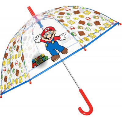 Dětský průhledný deštník Super Mario – bezpečný a odolný | Perletti