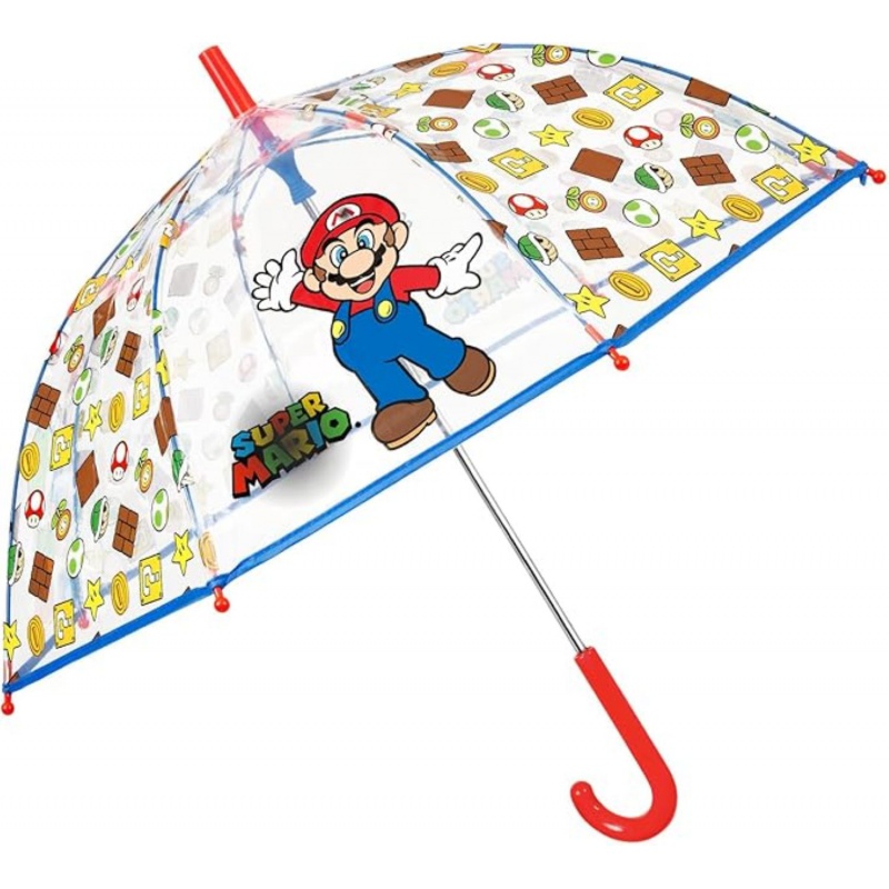 Dětský průhledný deštník Super Mario – bezpečný a odolný | Perletti