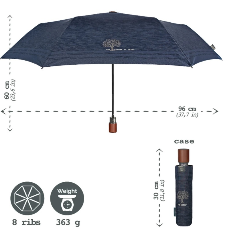 Automatický skladací dáždnik Perletti Green Rigato Blue – antivetrovy, ekologický | ZdenkaTri.sk