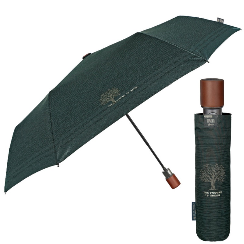 Automatický skládací deštník Perletti Green Rigato Verde – větruodolný, R-PET