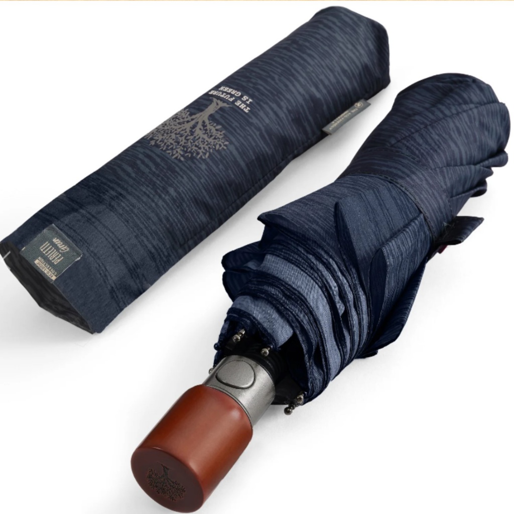 Automatický skladací dáždnik Perletti Green Rigato Verde – vetruodolný, R-PET