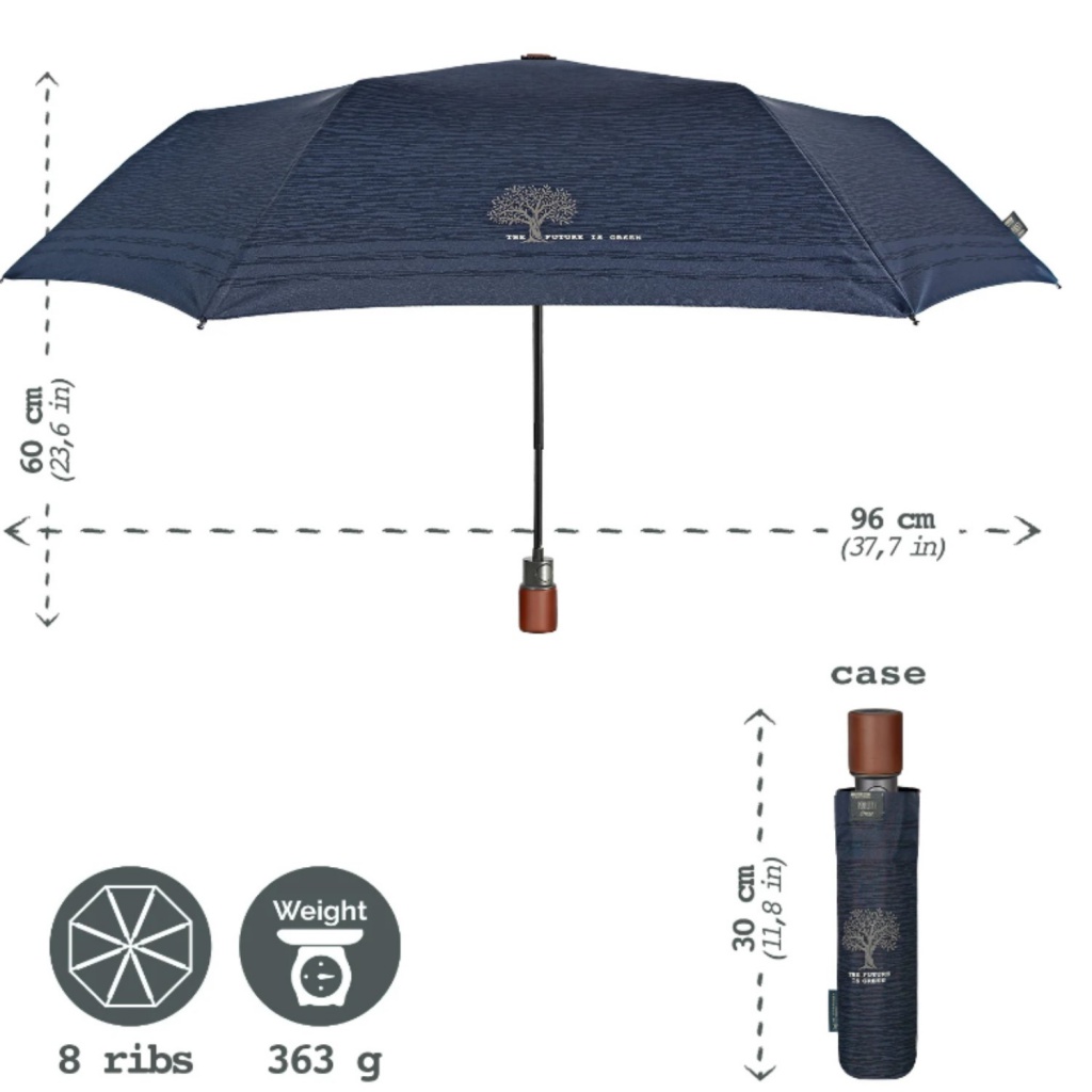 Automatický skladací dáždnik Perletti Green Rigato Verde – vetruodolný, R-PET