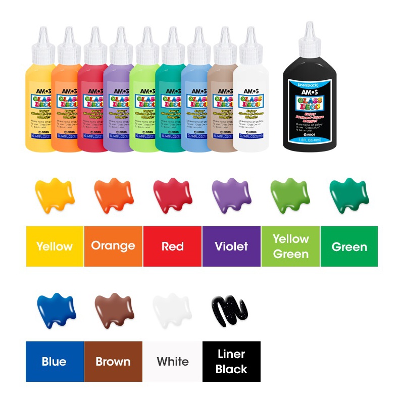 Zlupovacie farby na sklo AMOS – sada 9 ks | Skvelé na okná, zrkadlá a dekorácie