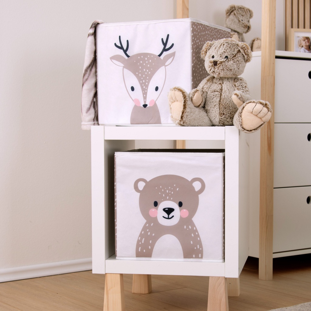 Úložný box na hračky babybest® Woodland Crew – medvídek, 30×30×30 cm