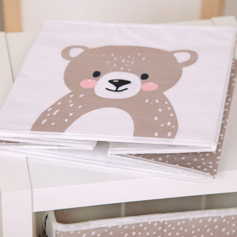 Úložný box na hračky babybest® Woodland Crew – medvedík, 30×30×30 cm