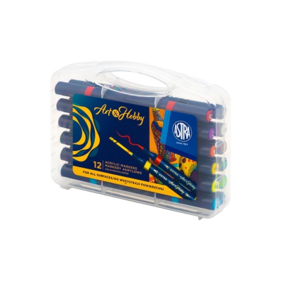 Akrylové popisovače Astra Art& Hobby v praktickém kufříku nabízí až 12 zářivých barev pro kreativní tvoření. Oboustranné hr