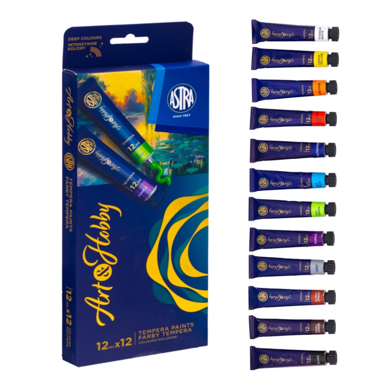 Akrylové barvy Art&Hobby v sadě 12 × 12 ml nabízí syté, intenzivní barvy a výborné krytí. Jsou vhodné pro začátečníky, studen