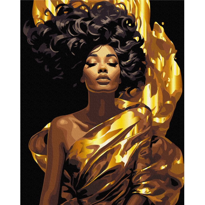 Maľovanie podľa čísel na čiernom plátne 40×50 – Kráľovná v zlate | Astra Art&Hobby