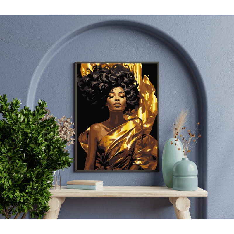 Maľovanie podľa čísel na čiernom plátne 40×50 – Kráľovná v zlate | Astra Art&Hobby