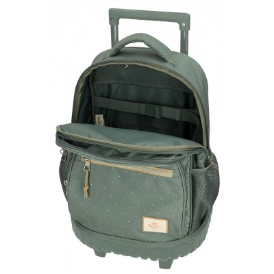 Školní batoh na kolečkách Pepe Jeans Coralie v zeleném designu kombinuje svěží vzhled s vysokou praktičností. Dvoukomorové r