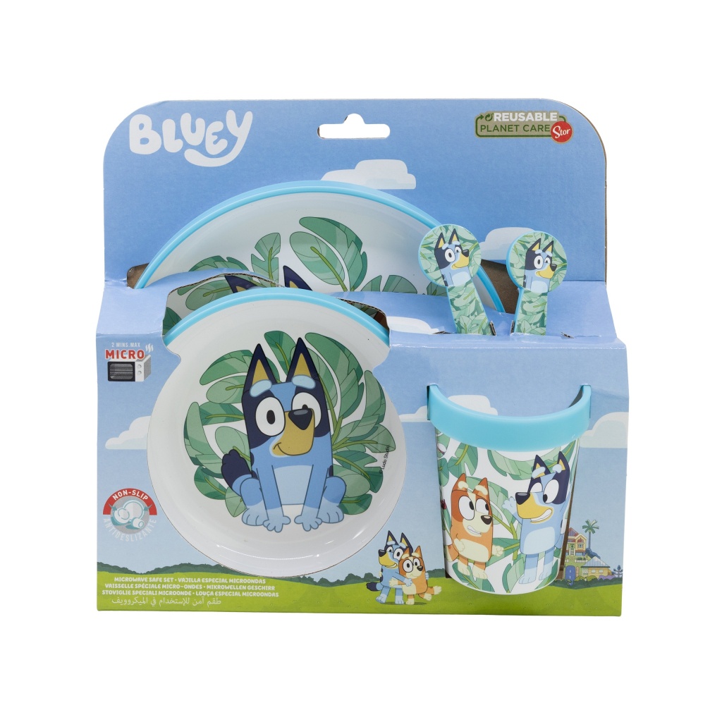 Detský jedálenský set Bluey 5-dielny | Tanier, miska, pohár, príbory