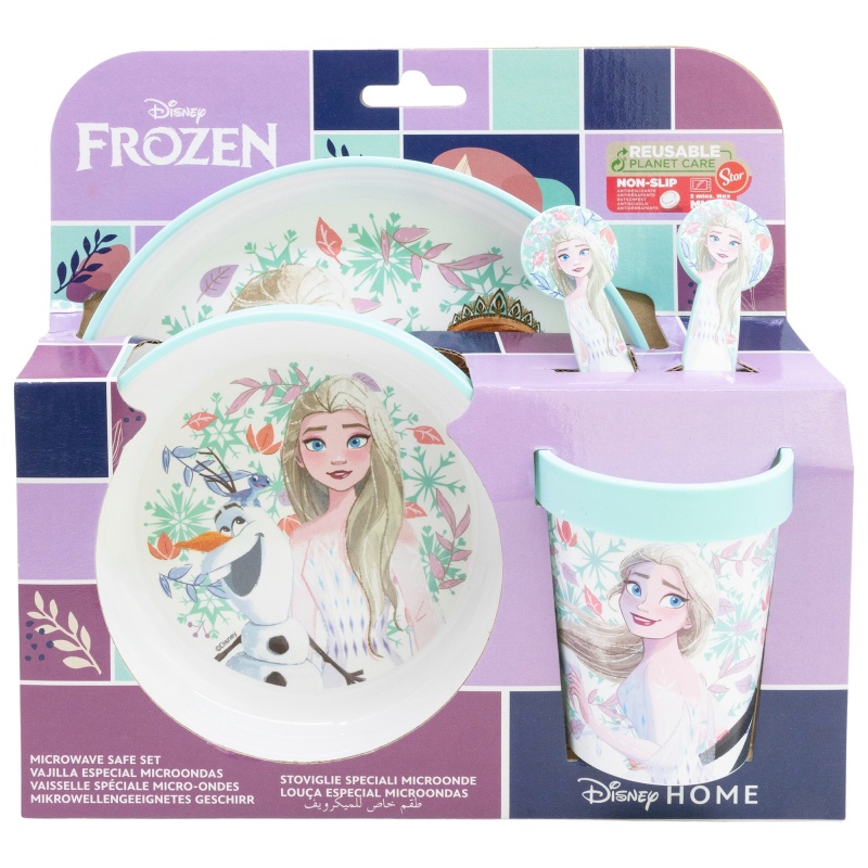 Detský protišmykový jedálenský set Frozen Premium Bicolor – 5 dielov