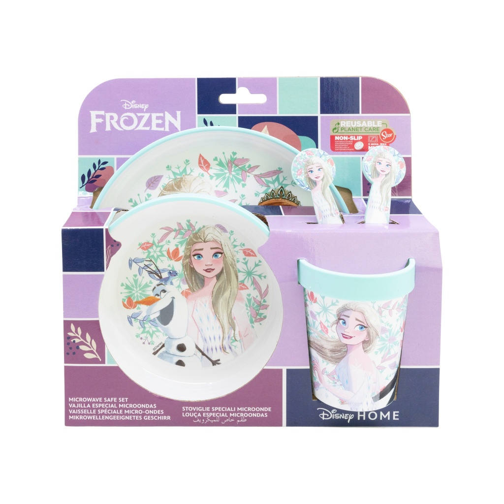 Detský protišmykový jedálenský set Frozen Premium Bicolor – 5 dielov
