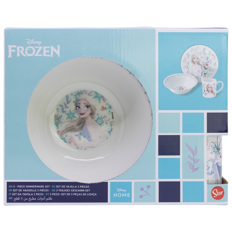 Dětský keramický jídelní set Frozen – talíř, miska a hrnek (3 díly)