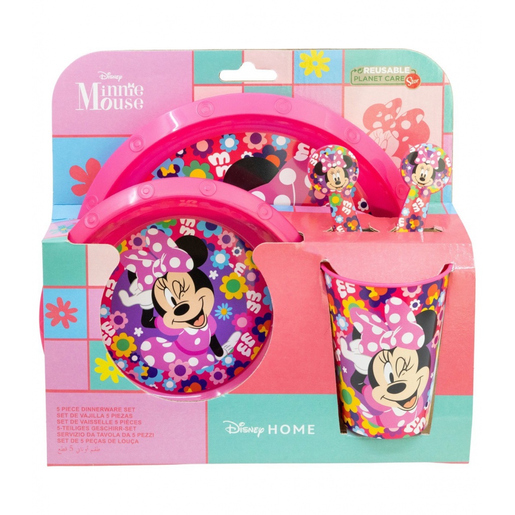 Detský jedálenský set Minnie Mouse Bold Florals 5-dielny – tanier, miska, pohár a príbor