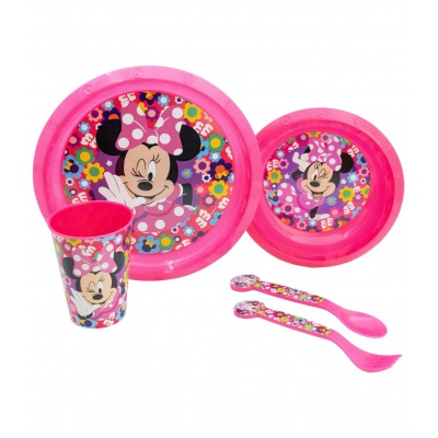 Detský jedálenský set Minnie Mouse Bold Florals 5-dielny – tanier, miska, pohár a príbor