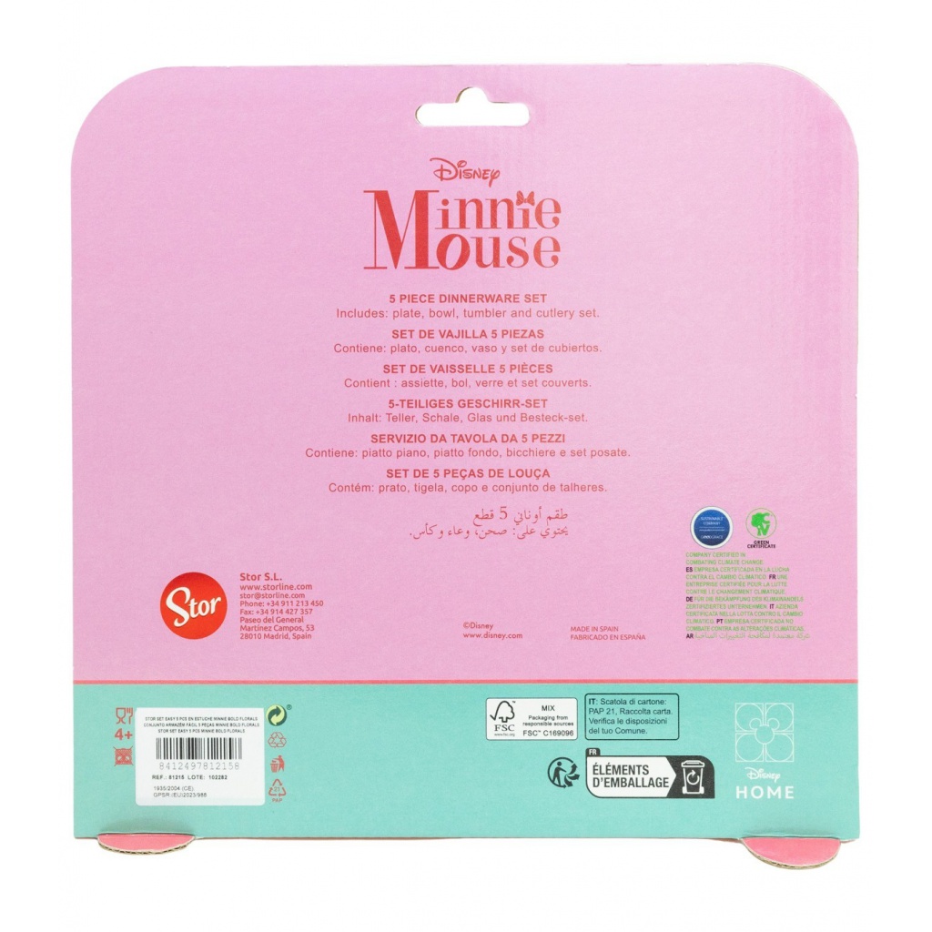 Detský jedálenský set Minnie Mouse Bold Florals 5-dielny – tanier, miska, pohár a príbor
