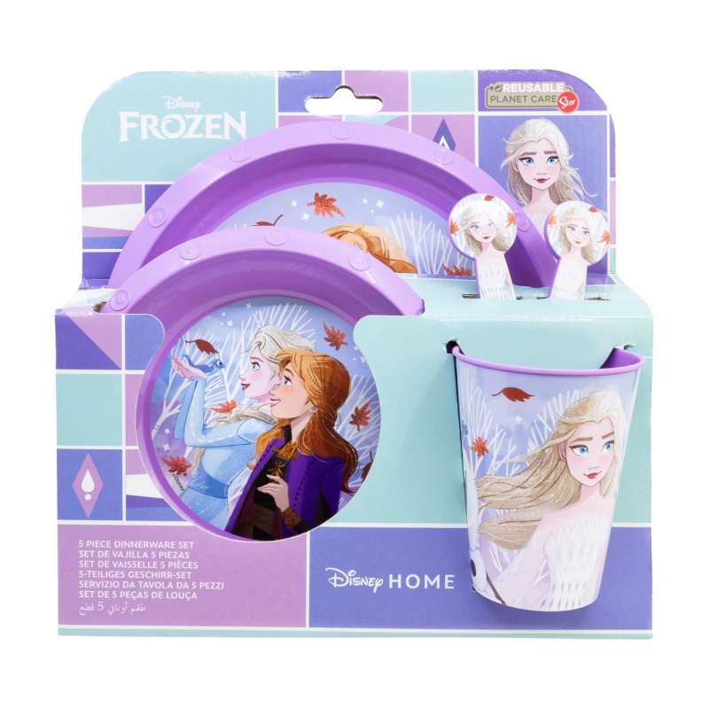 Dětský jídelní set Disney Frozen 5 dílný talíř miska pohár příbor