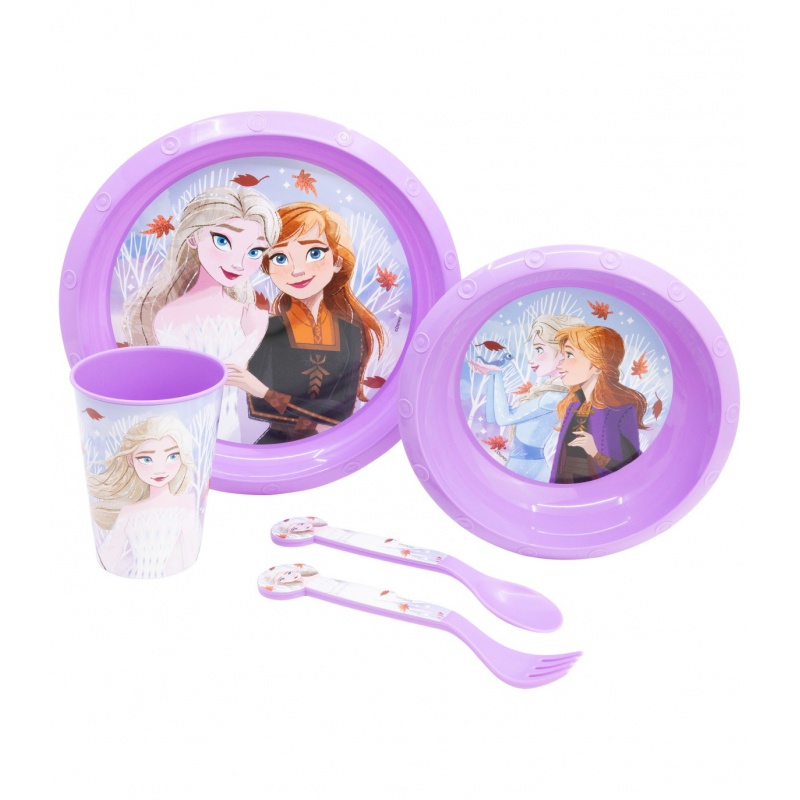 Detský jedálenský set Disney Frozen 5 dielny tanier miska pohár príbor