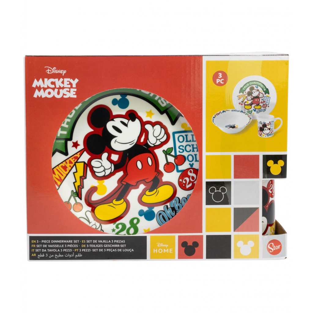 Dětská keramická souprava Mickey Mouse 3 ks – talíř, miska, hrnek Disney