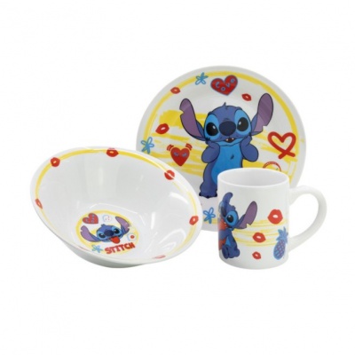 Dětská keramická souprava Stitch Aloha 3 ks – talíř, miska, hrnek Disney