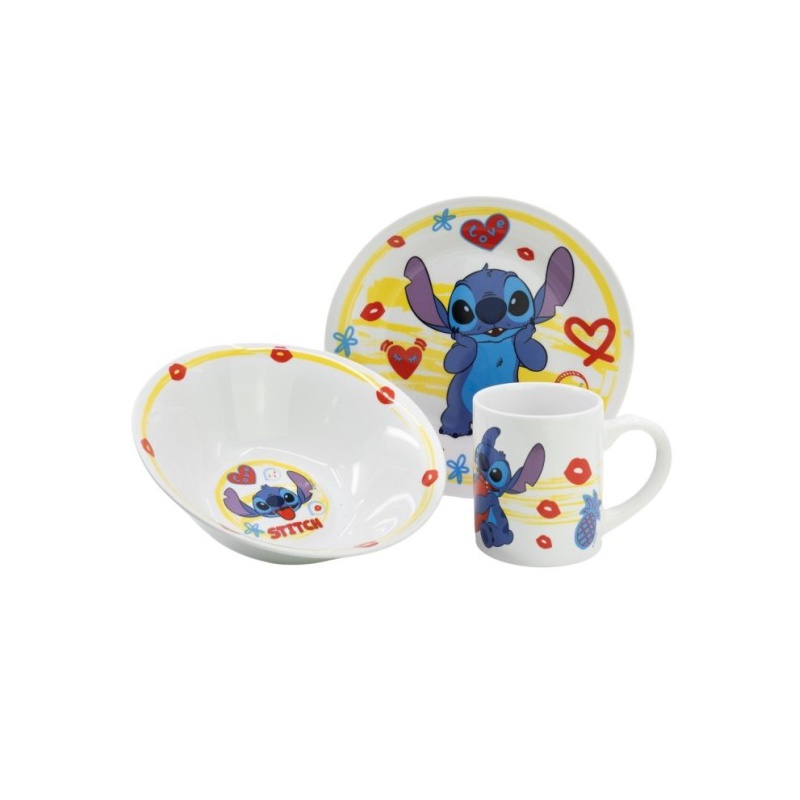 Dětská keramická souprava Stitch Aloha 3 ks – talíř, miska, hrnek Disney