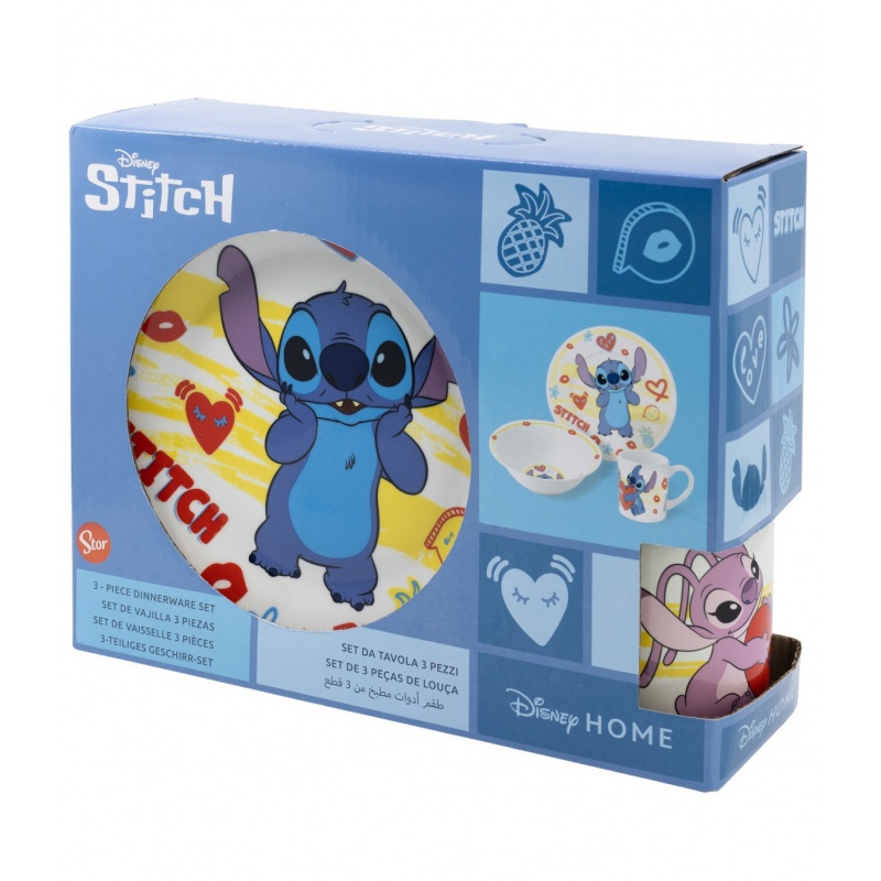 Dětská keramická souprava Stitch Aloha 3 ks – talíř, miska, hrnek Disney