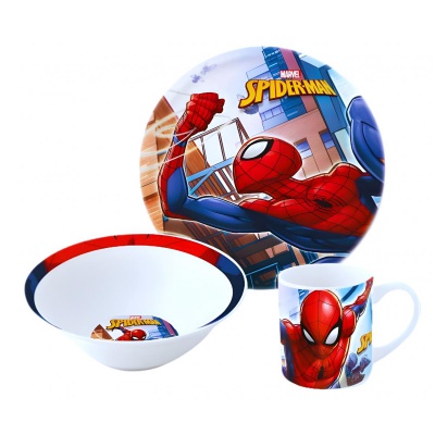 Dětská keramická jídelní souprava Spiderman – talíř, miska a hrnek (3 ks), 78375