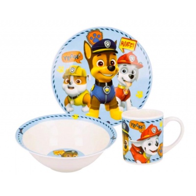 Dětská keramická souprava Paw Patrol 3 ks – talíř, miska, hrnek