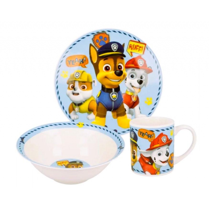 Dětská keramická souprava Paw Patrol 3 ks – talíř, miska, hrnek