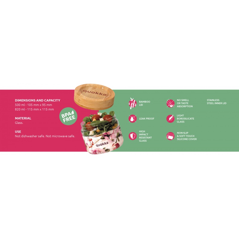 Quokka Deli, Skleněná nádoba na jídlo DARK FLOWERS, 820ml, 40131