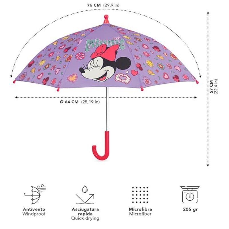 Dětský deštník Minnie Mouse Perletti Kids 66 cm – manuální