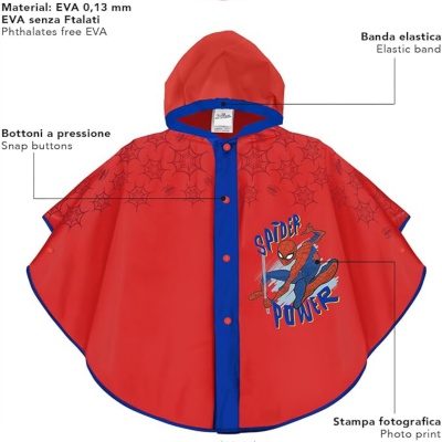 Dětské pončo do deště Perletti Kids Spiderman 3–6 let