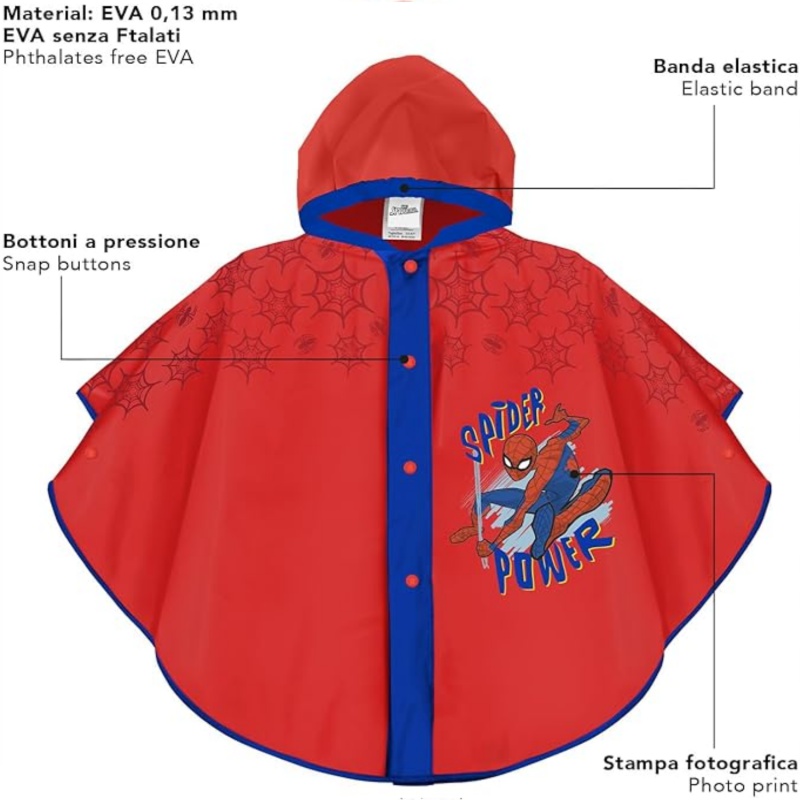 Detské pončo do dažďa Perletti Kids Spiderman 3–6 rokov