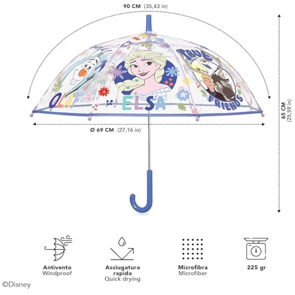 Detský transparentný dáždnik Perletti Kids Disney Frozen
