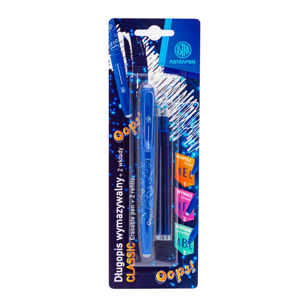 Gumovateľné pero ASTRA OOPS! modré 0,6 mm | vymeniteľná náplň + 2 gumy | ZdenkaTri.sk
