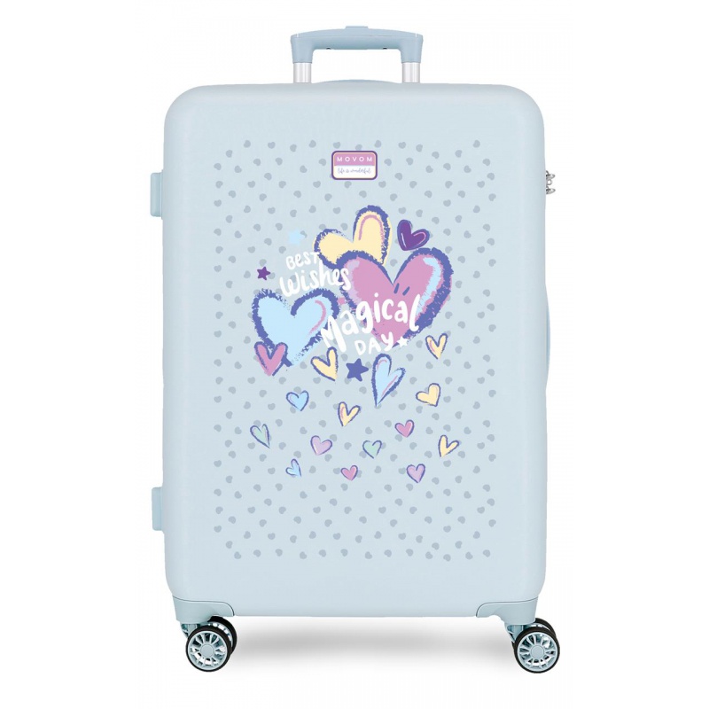 Cestovný kufor Movom Best Wishes Blue 65 cm – ABS kufor s TSA zámkom a expandérom