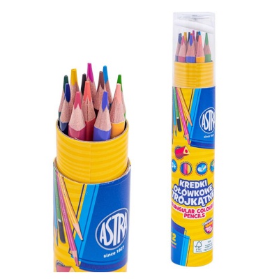 Tříhranné barvičky v tubě ASTRA - 12 barev + struhadlo, 312023903