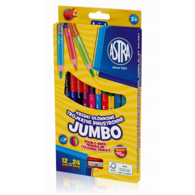 Jumbo farbičky Astra 12 ks / 24 farieb – obojstranné, hrubé pre deti