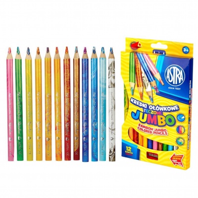 Jumbo dúhové farbičky Astra 12 farieb – trojhranné, pre deti + strúhadlo