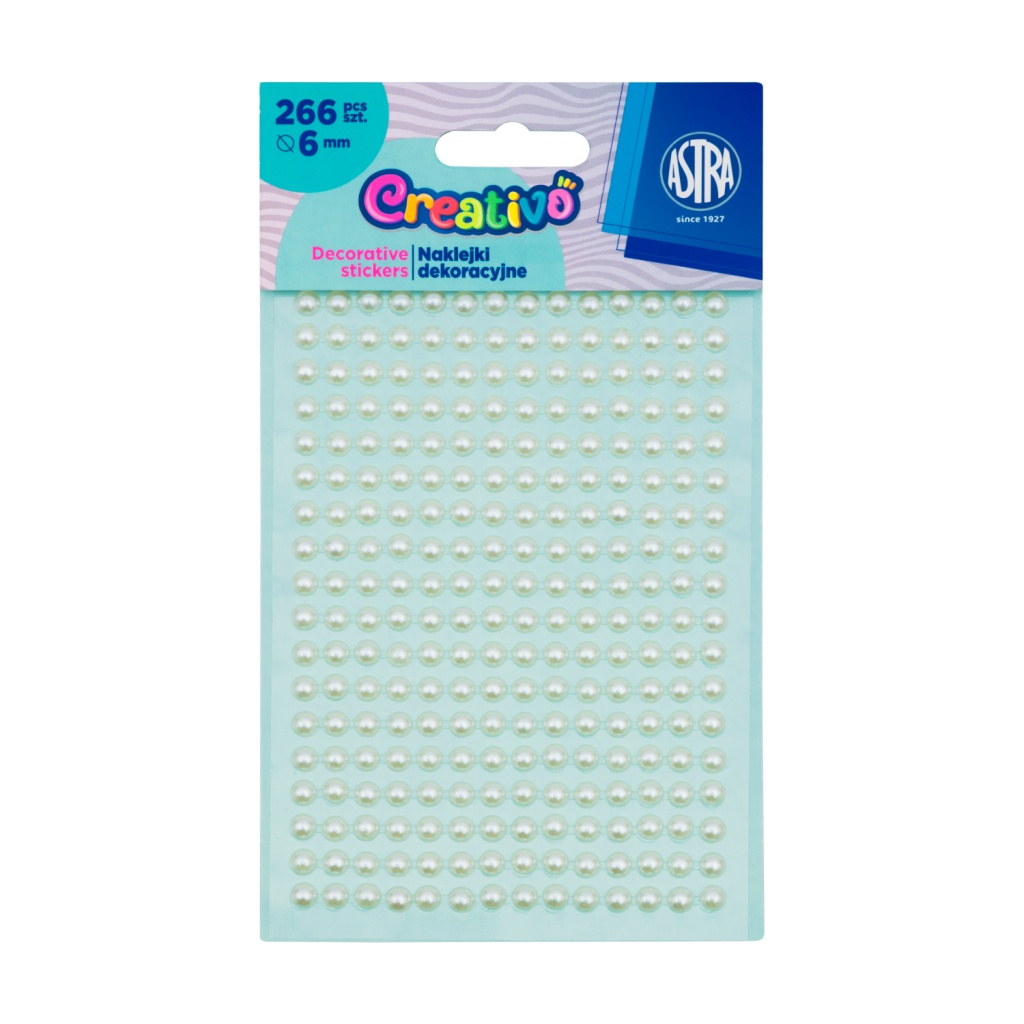 CREATIVO Dekorační samolepící perličky, 6 mm, 266 ks, BÍLÁ, 335118013