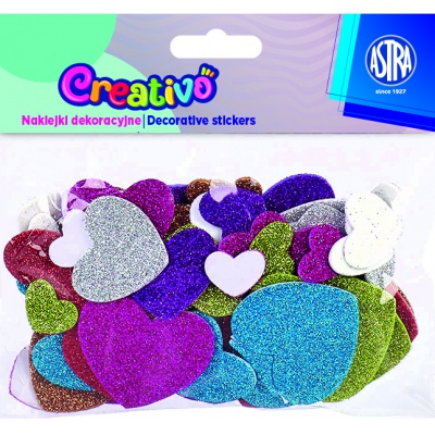 CREATIVO Glitrové nálepky SRDÍČKA, mix velikostí, 335117009
