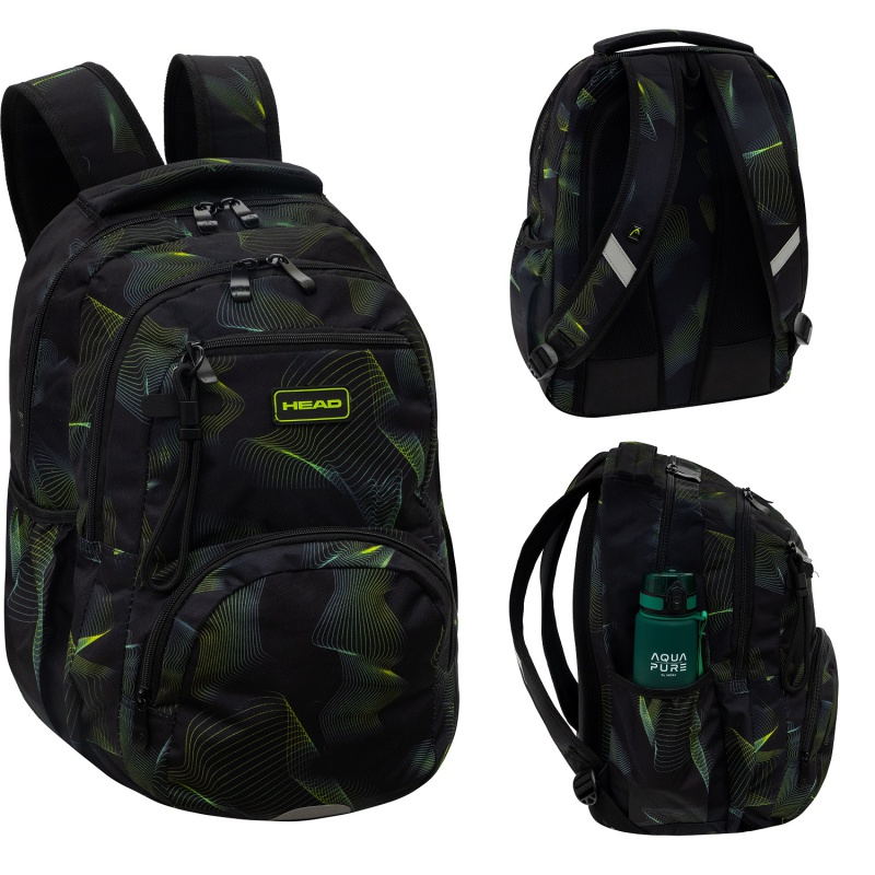 Školský batoh HEAD GREEN WAVE AB200 – 3 komory, notebook, ergonomický