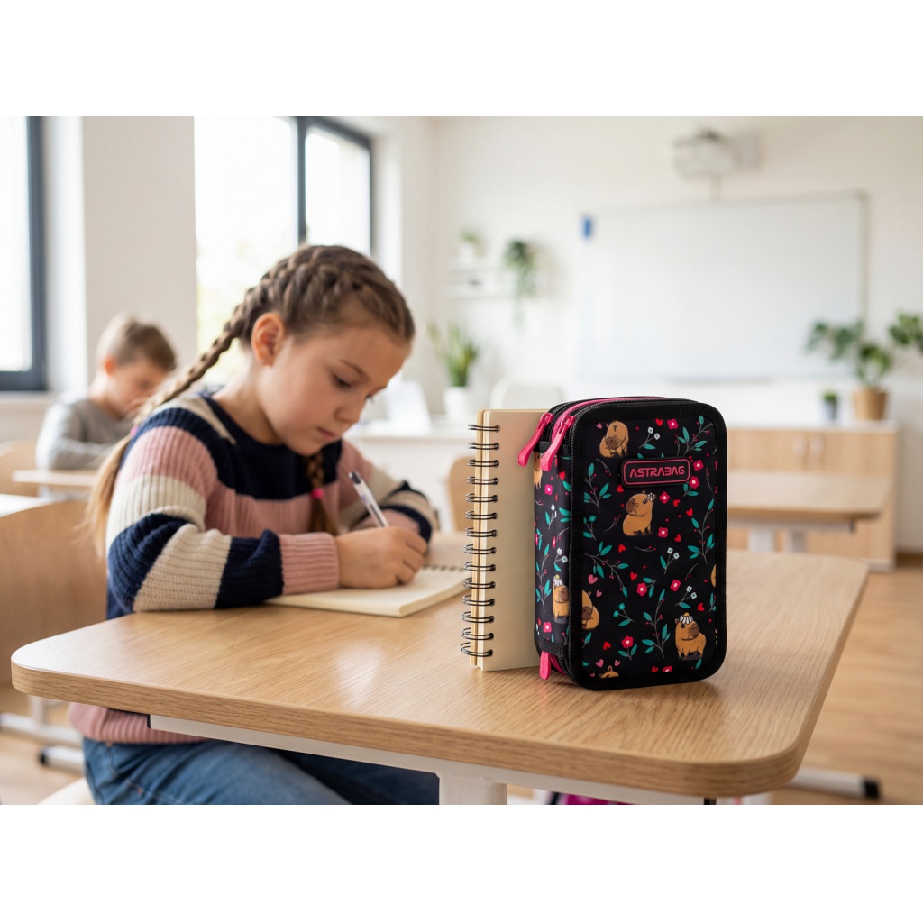 Třípatrový penál AstraBAG FLOWER CAPY AC31 – plný, 3 komory