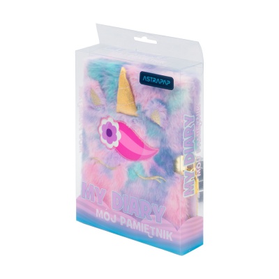 Denník s kľúčikom Fluffy Unicorn Ombre A5 – plyšový zápisník 96 listov