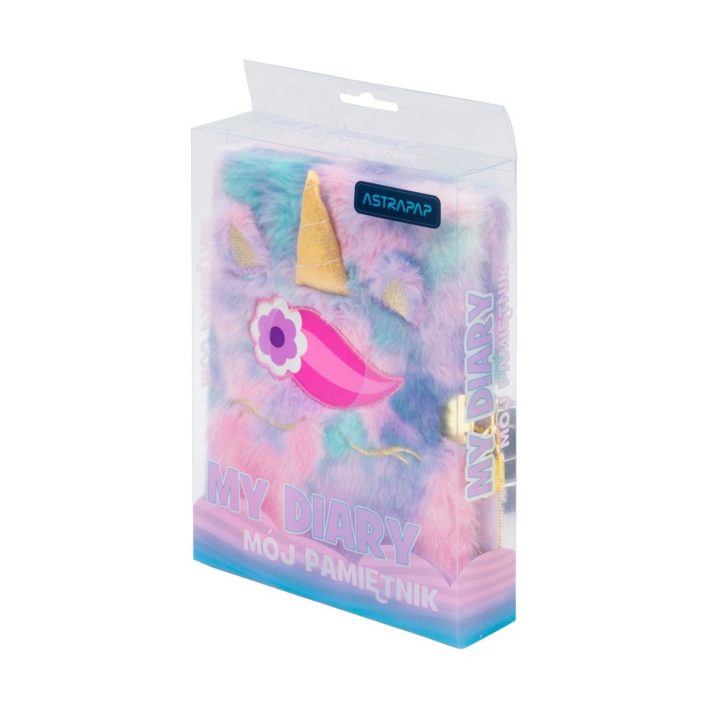 Deník s klíčkem Fluffy Unicorn Ombre A5 – plyšový zápisník 96 listů